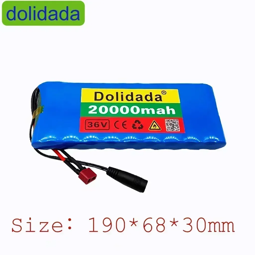 New lithium-ion 18650 battery pack 10S1P, 36V, 20Ah, with BMS 20A, 500W, used for bicycles, cars, electric scooters, belts.