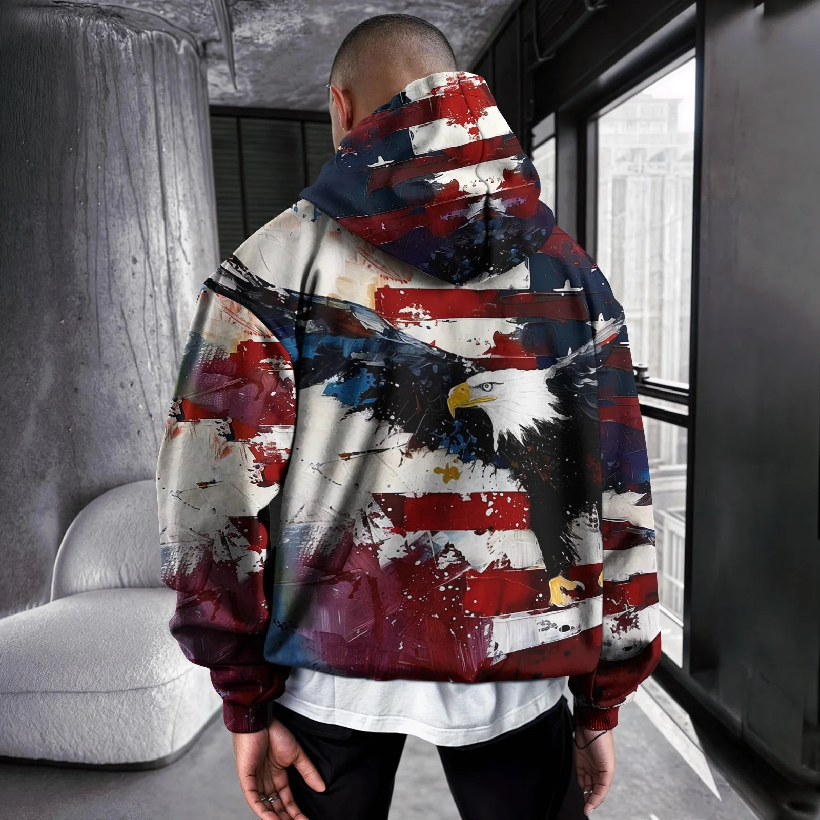 2025 New Harajuku Men's Hoodies USA Flag Graphic 3d Print Hooded Sweatshirts Street Fashion Independence Day Loose y2k Hoodie Me