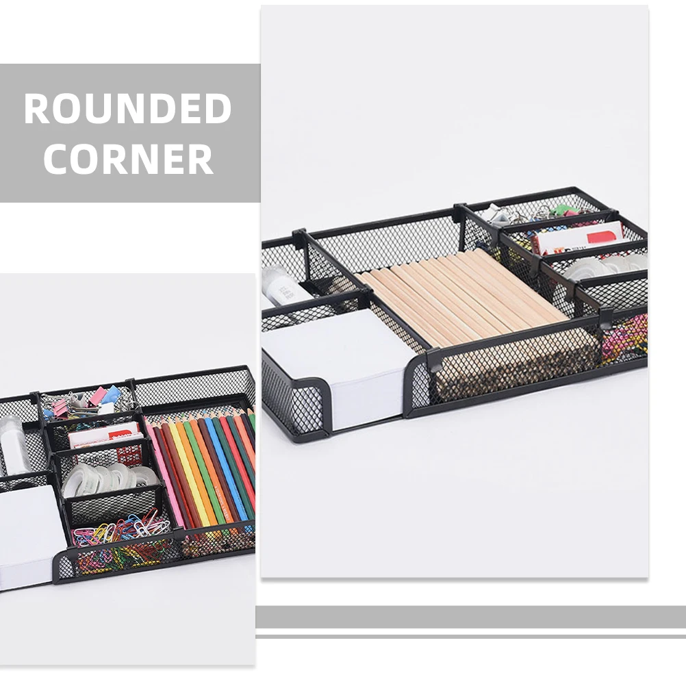 DIY Metal Office Storage Tray Mesh Desk Organizer Multi-Grid Desktop Organizer for Pens Clips Keys and Office Desk Supplies