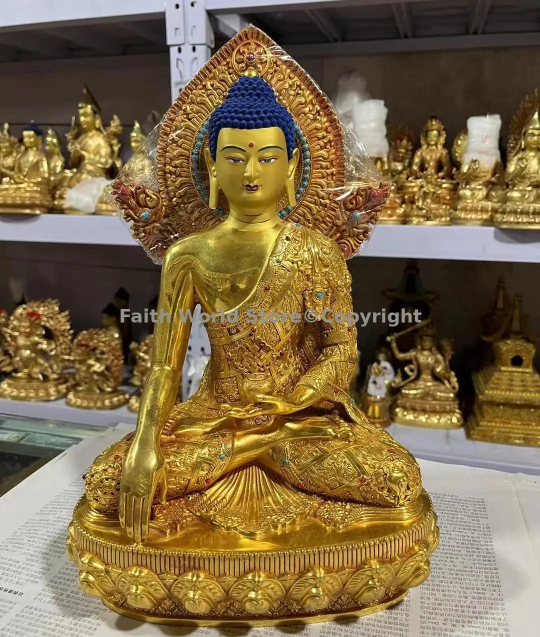 Buddhist worship Boutique handmade Buddha statue Shakyamuni Amitabha figure of the Buddha copper gilding 13 inch Buddhism