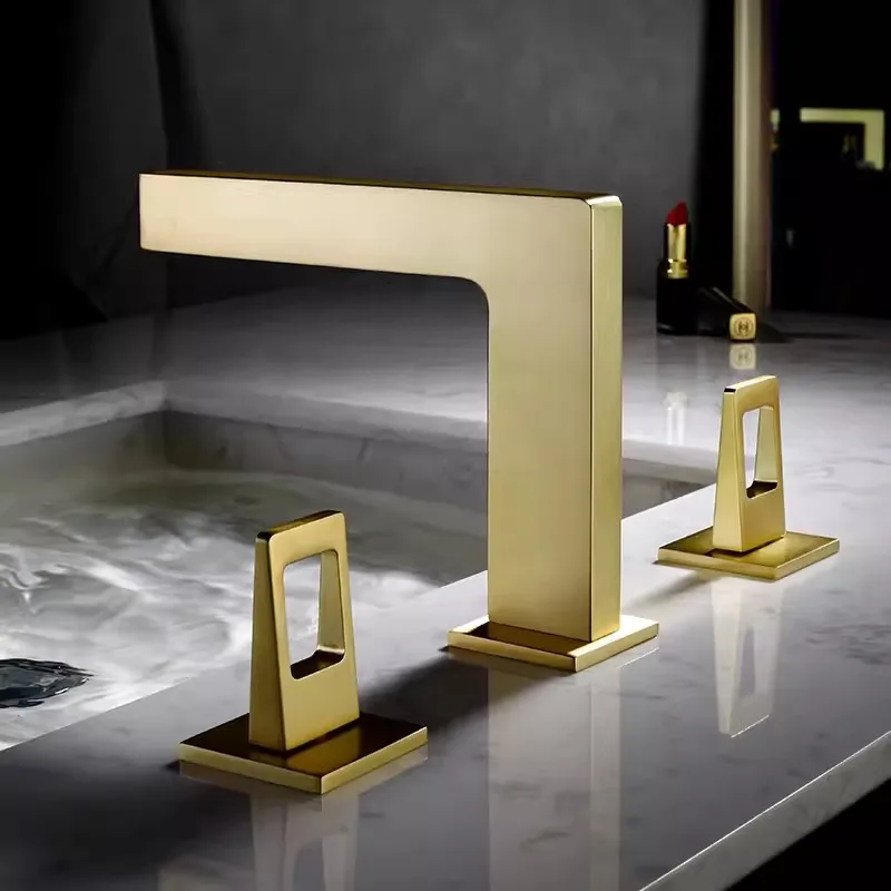 

New Basin Faucet Bathroom Widespread Hot and Cold Cretive Brass Water Mixer Tap Brush Gold Black Basin Water Sink Mixer crane