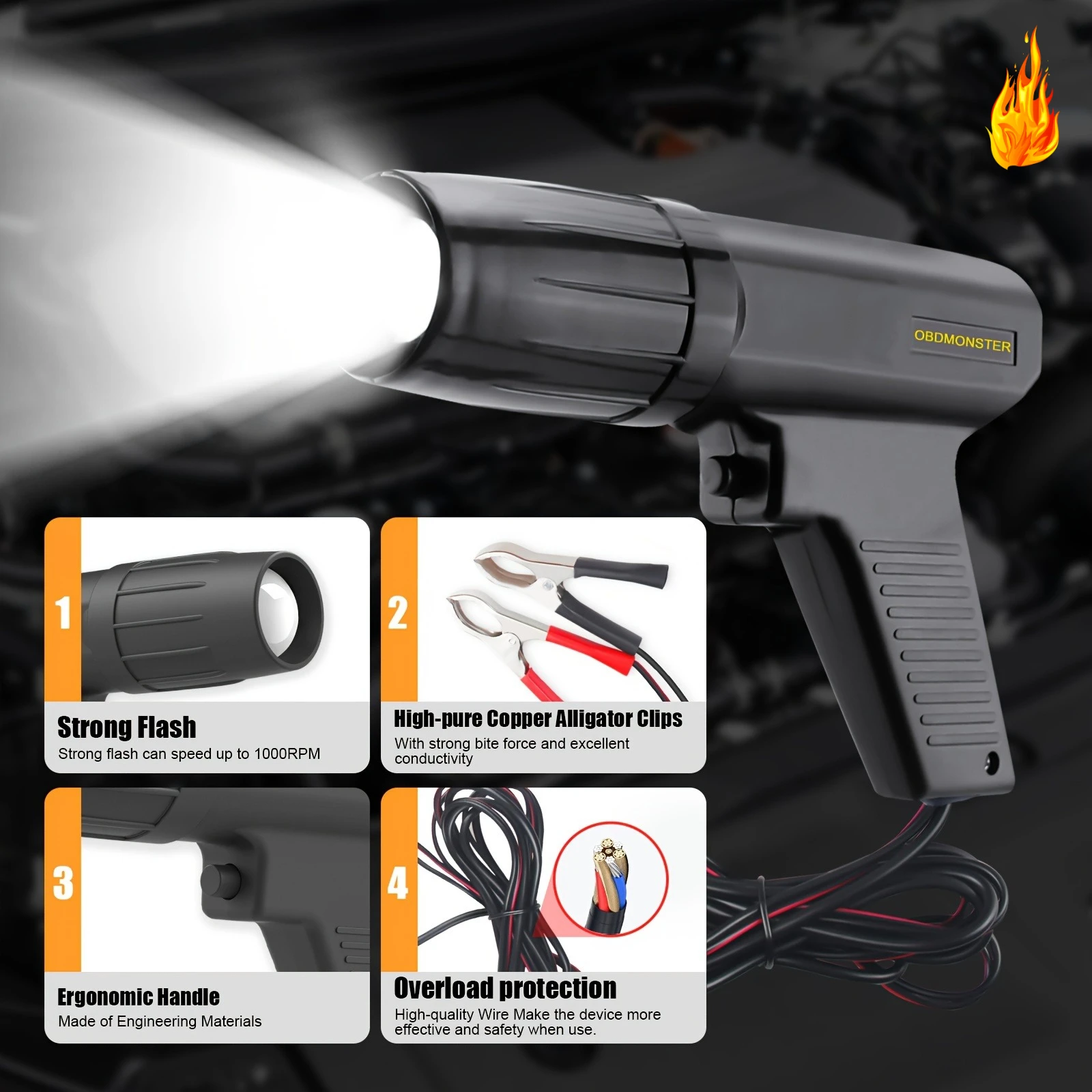 

Мощная лампа синхронизации 100 Вт - индукционный тестер зажигания 12 В с медными зажимами для диагностики двигателей автомобиля/мотоцикла