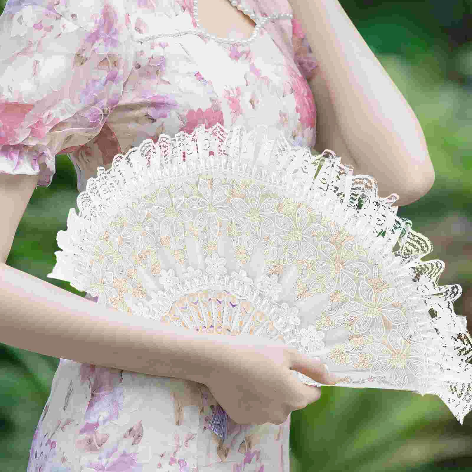 Lace Fan Fans for Tea Party Folding Handheld Vintage Decor Wedding Foldable Bridal Decorative Hollow Miss Bride