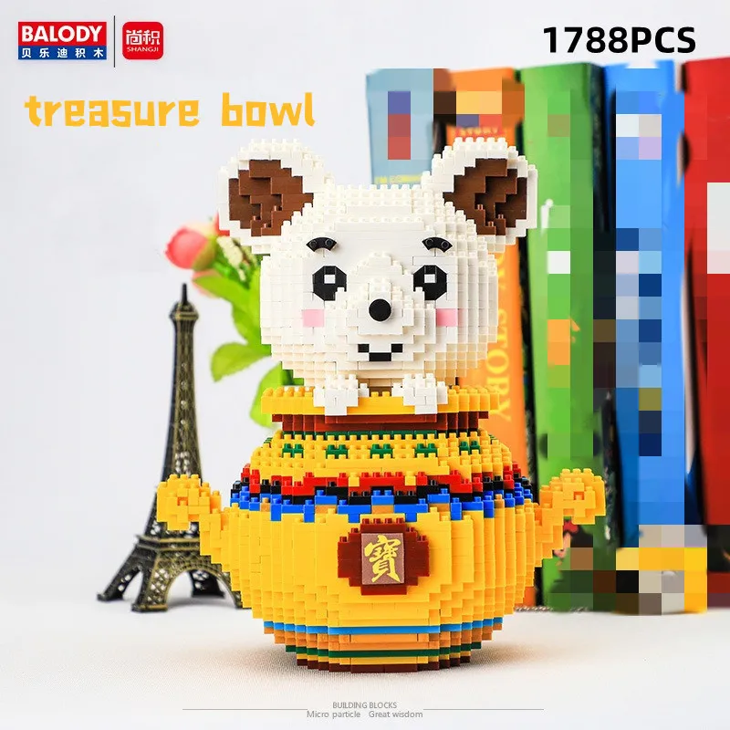 

1788pcs treasure bowl BALODY blocks China attracts wealth Ornaments Lucky rat For adults Blocks Toy new Year's gift decoration