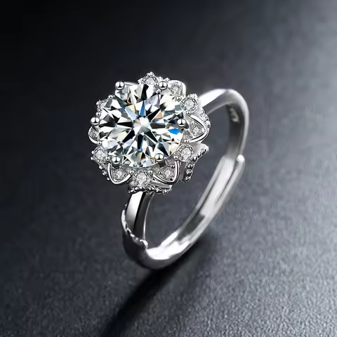 925 sterling silver fashion light luxury snowflake six-claw zircon ring, proposal wedding anniversary gift