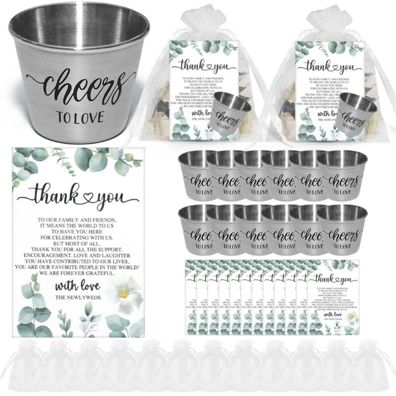 Pack Of 12 Wedding Souvenirs Party with Sheer Bags and Thank You Card Stainless Steel Cups Return Gifts for Guest