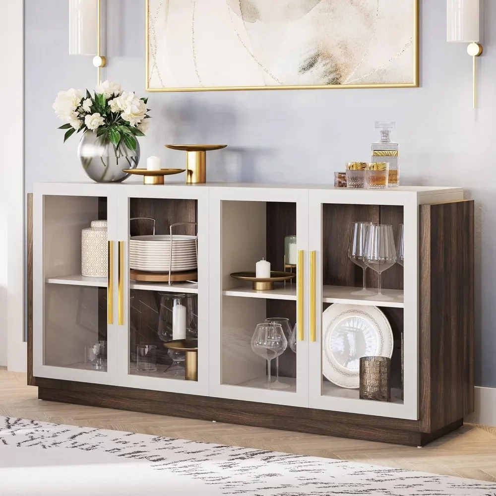 

Sideboard Buffet Cabinet, Wood Glass-Buffet-Sideboard with Storage, Console Table