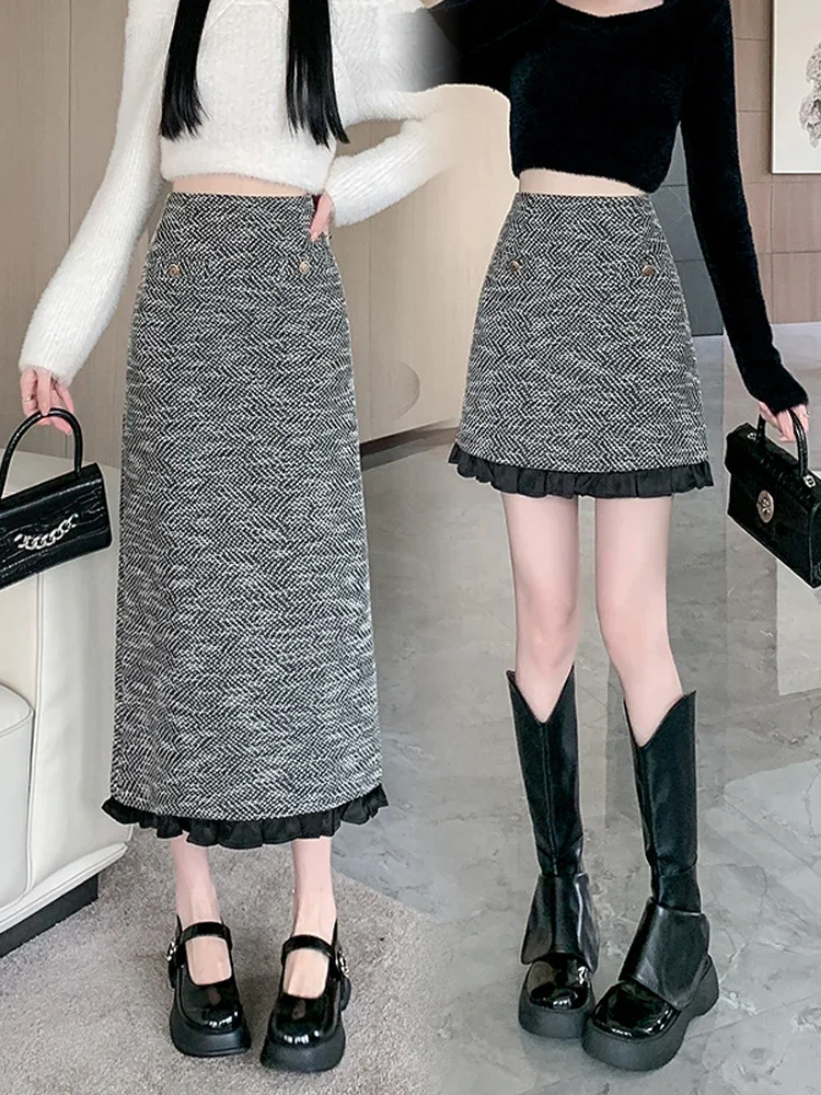 

Women's A-line Grey Skirt Vintage 90s Aesthetic Y2k Pink Long Skirt Harajuku Korean Skirts 2000s Clothes 2024