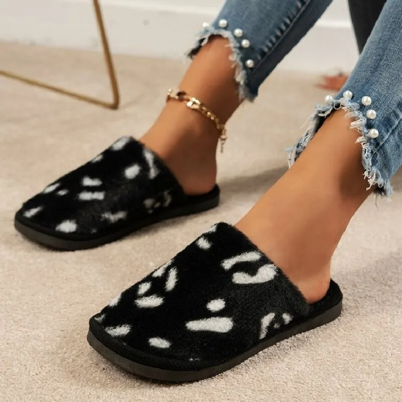 Cotton slippers ladies winter new flat-bottomed indoor home couples plush slippers ladies fall and winter