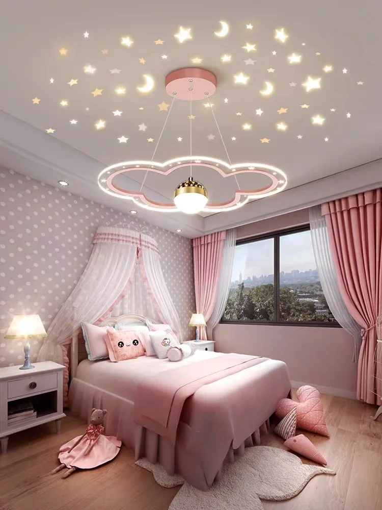 Modern LED Chandelier For Kid's Bedroom Nursery Study Hall Cloud flower Shape Pendant Light Luster Fixture Starry Sky Decor Lamp