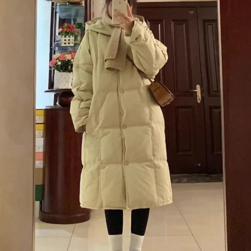 2024 New Women Down Jacket Winter Coat Female Mid Length Version Parkas Loose Thick Warm Outwear Hooded Versatile Overcoat