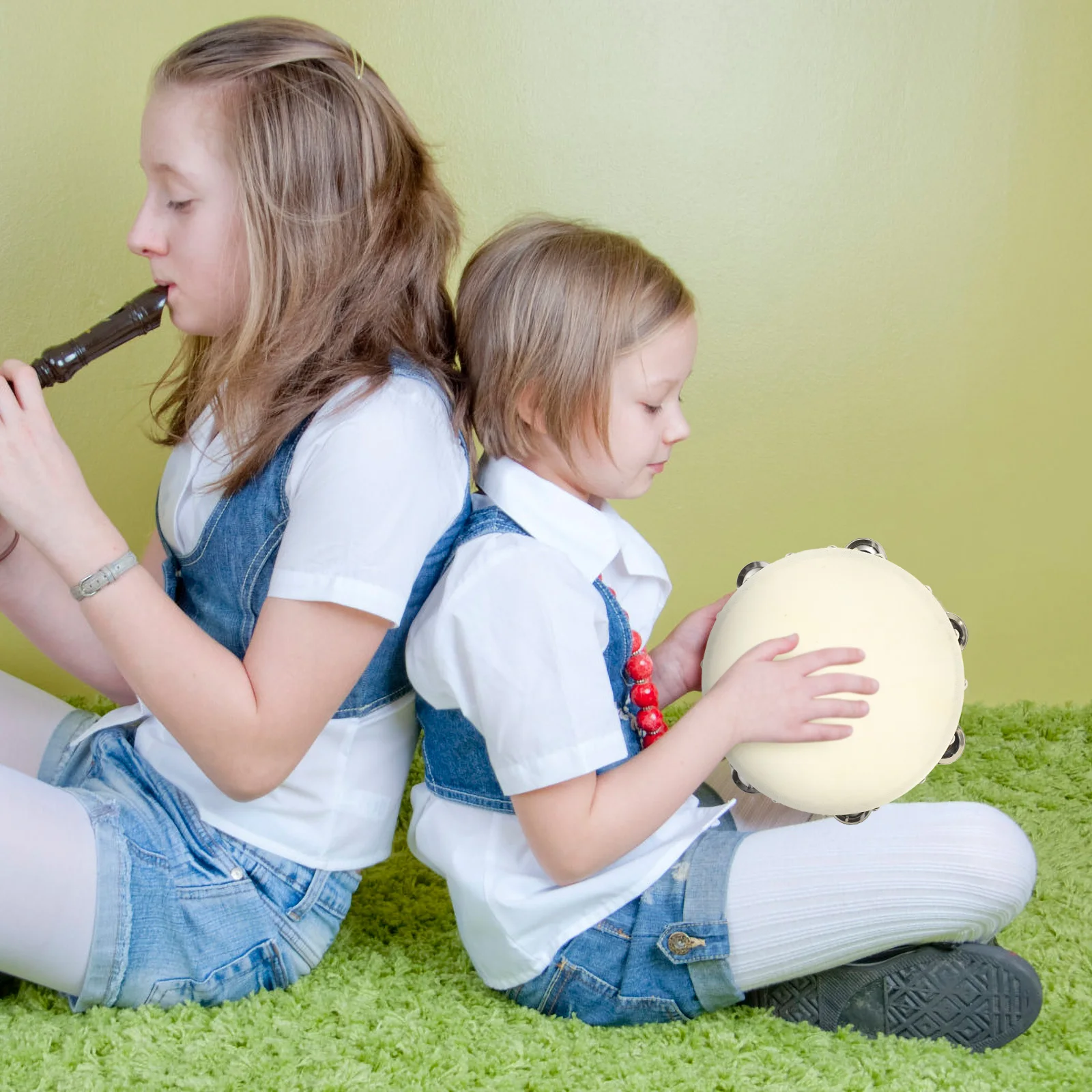 

2 Pcs Musical Instrument Hand-rock Tambourine Set Child Sheepskin Instruments