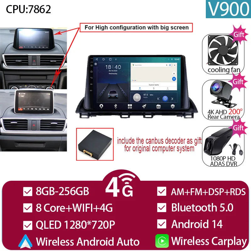 Voor Mazda 3 Axela 2014-2019 Mazda CX-4 CX4 2016-2018 Autoradio Android Auto GPS Navigatie multimedia Video Player Geen DVD
