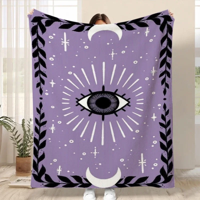 Mystic Eye Moon Phase Border Flannel Blanket For Spiritual Bedroom Decor Soft Warm Throw Blanket Wrap
