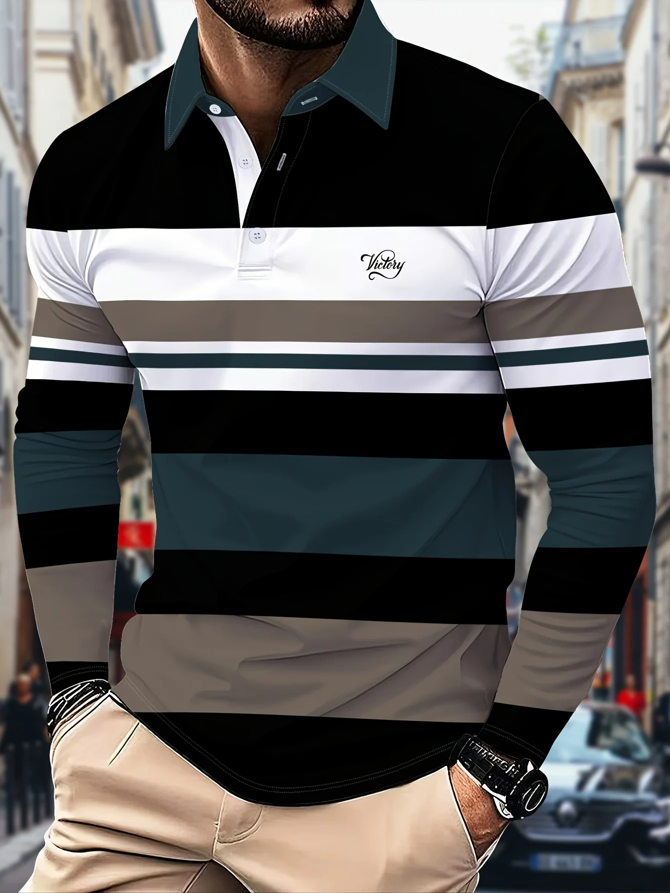 The New Men's POLO Shirt for Spring and Autumn 2025 Is Skin-Friendly Casual and Fashionable with Striped Prints
