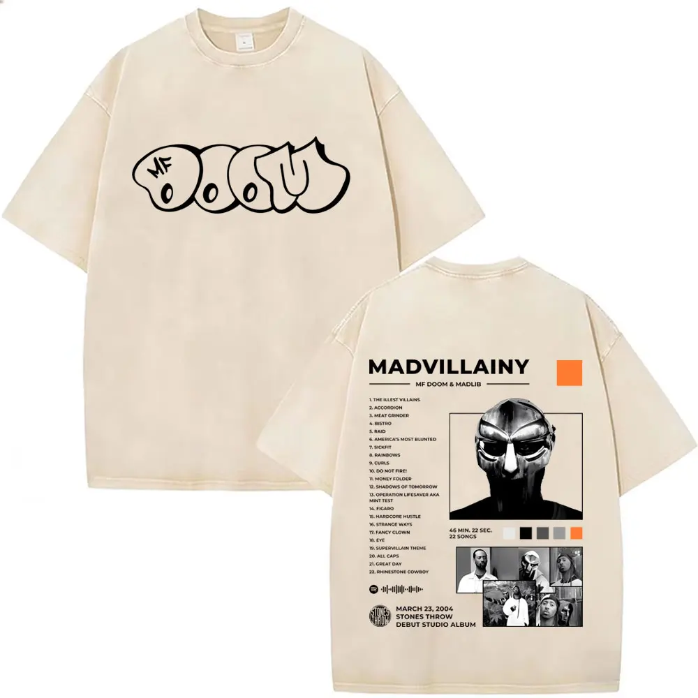 

Rapper Mf Doom Madlib Madvillainy Vintage Washed T-shirt Men Women Hip Hop Fashion Oversized T-shirts Casual 100% Cotton T Shirt