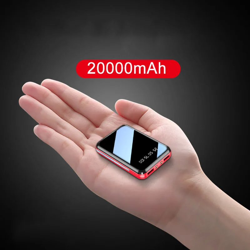 20000mAh Mini Power Bank Przenośna ładowarka Lustrzany ekran LED Cyfrowy Powerbank Zewnętrzna bateria do iPhone'a Xiaomi Huawei Samsung