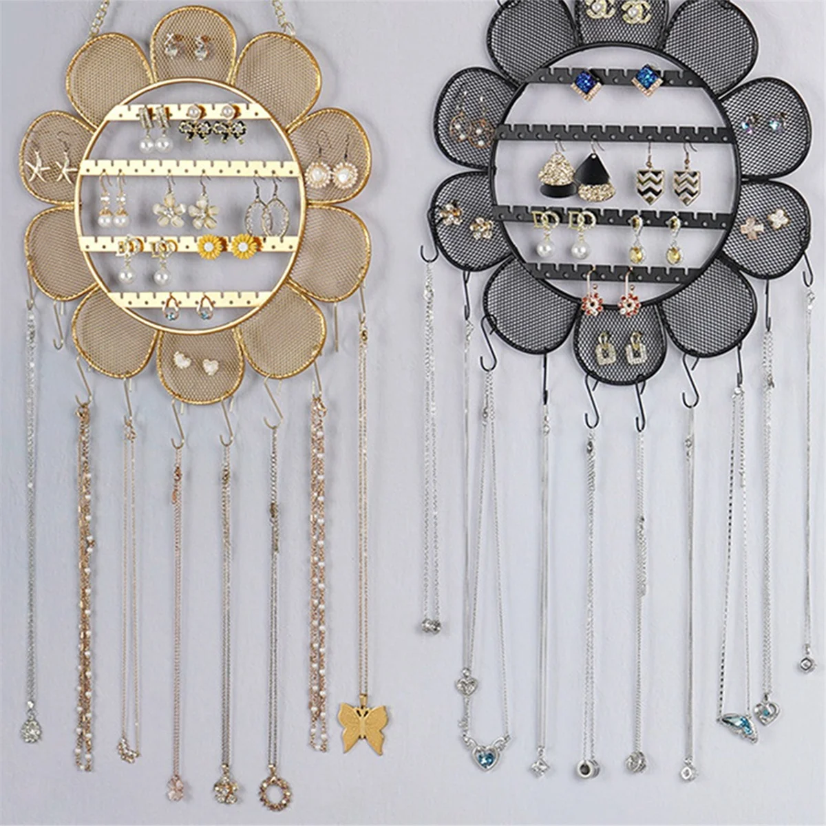 

Gold One-Piece Grid Sunflower Jewelry Rack Necklace Bracelet Earrings Storage Hanging Rack Jewelry Wall Jewelry Display