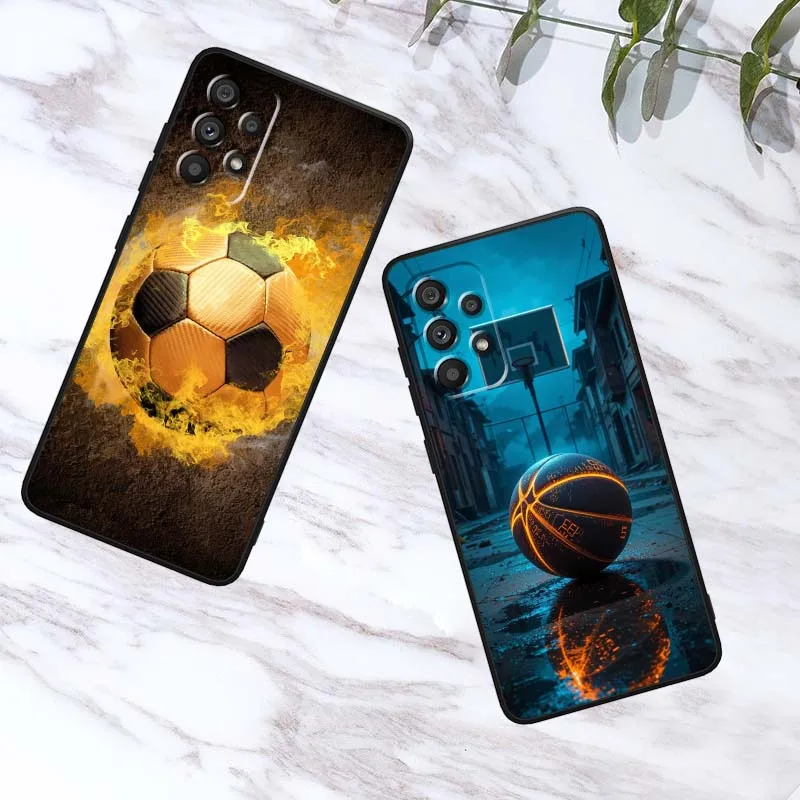 كرة القدم كرة السلة نمط لسامسونج A41 A35 A34 A33 A32 A25 A24 A23 A21s A06 A05 A04 A03 نوت 10 20 الترا 5G غطاء أسود