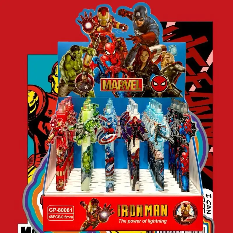 

48pcs Anime Spider-Man Press Gel Pen Avengers Cute Acrylic Patch Pen Holder Signature Pen Student Stationery Gift Wholesale