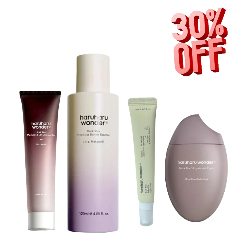 

Haruharu Wonder Black Rice Skincare Set – Probiotic Barrier Essence Cleansing Gel Eye Cream Hyaluronic Cream for Sensitive Skin