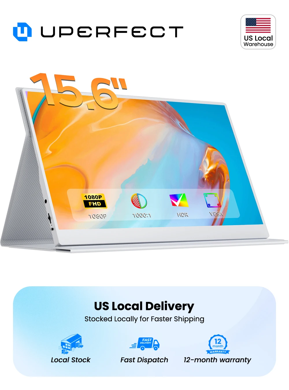 UPERFECT 15.6 Inch Portable Monitor For Laptop 1080P HDR 8bit IPS PC External Second Screen with Type-C MINI HDMI Mobile Extended Display