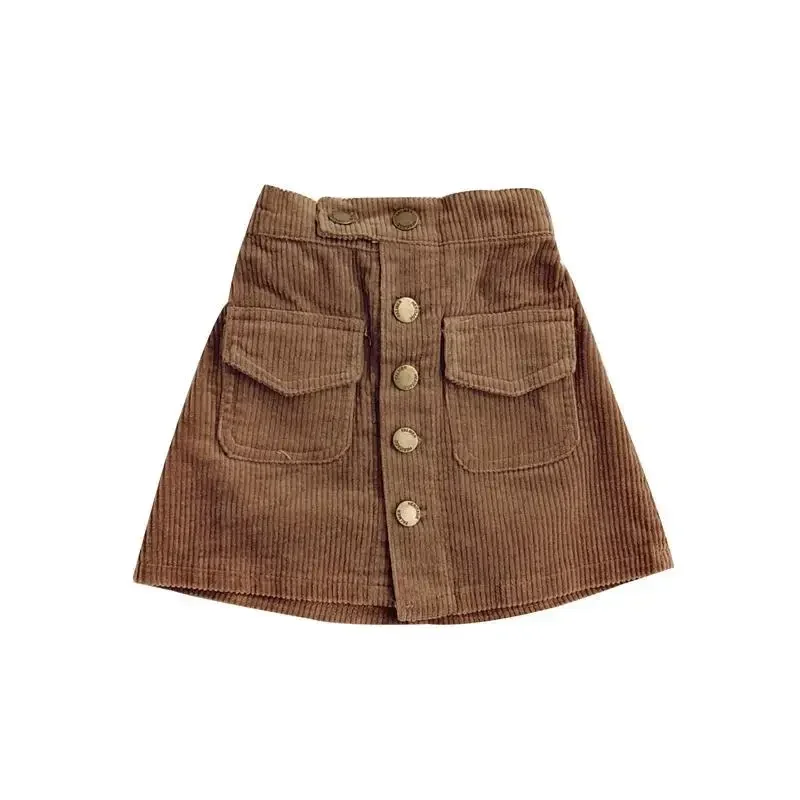 Kids Girls Cute Cotton Skirts Beige Coffee Pocket Skirts 2024 New Arrival Spring Autumn Clothing Teenage Girls Package Hip Skirt