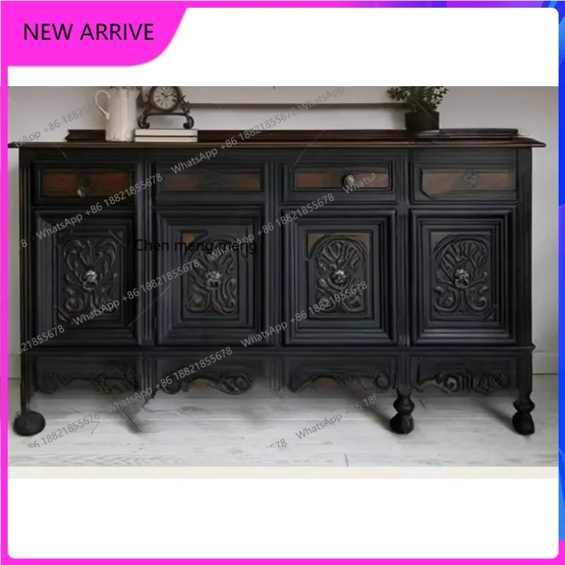 

French retro solid wood carving flower porch locker bucket cabinet household entrance foyer decorative cabinet A