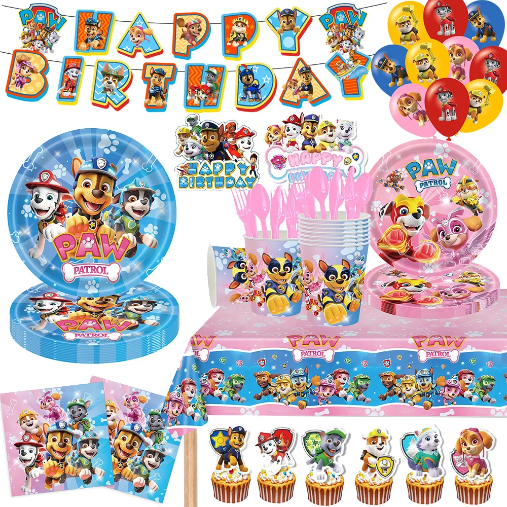 

PAW Patrol Birthday Decor Party Supplies Birthday Party Disposable Tableware Set Paper Plate Napkin Balloon Baby Shower Decor