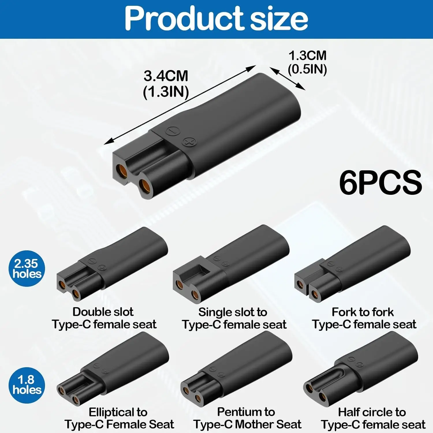 Brangdy 6 قطعة Type-C استبدال شاحن USB محول صالح لجميع أنواع مشابك الشعر الكهربائية أدوات تهذيب اللحية ماكينة حلاقة مصابيح مكتبية