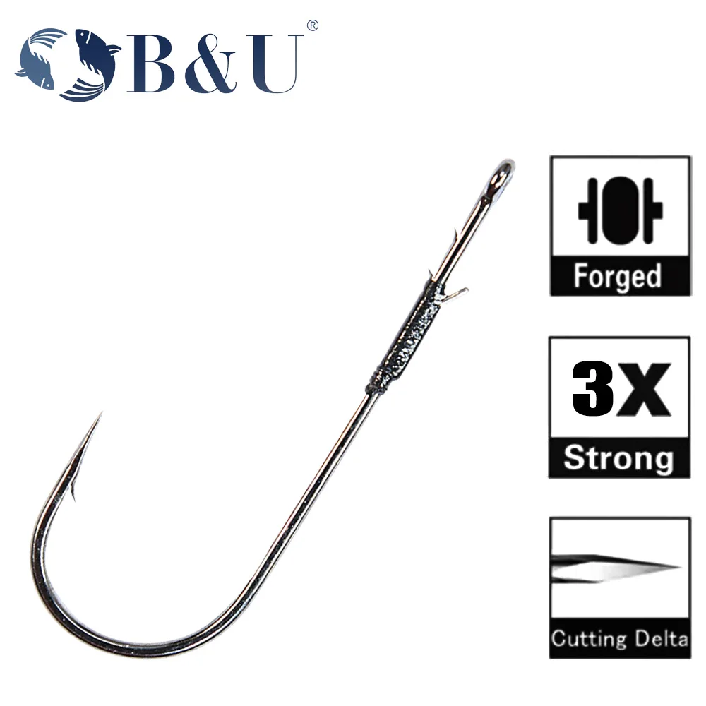 

B&U 5ps cHandmade Flipping Hooks for Bass Fishing Hook High Carbon Steel Long Shank Hook Soft Worm Texas Rig Fish Tackle