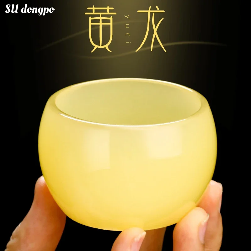 Yellow Dragon Jade Porcelain Teacup, Master Single Cup, Thickened Large Glass, Glass Tea Bowl, Kungfu Tea Set