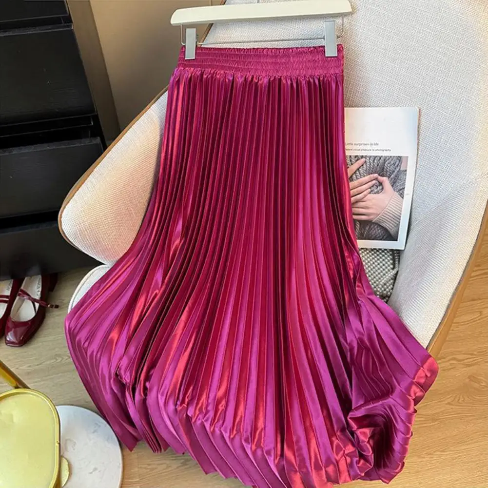 

Pleated Maxi Skirts for Women Spring Summer Elegant A-line Satin Women's Skirts Casual High Waist Large Hem Floor-length Skirt