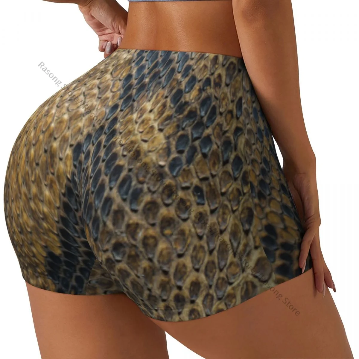 Spandex Yoga Shorts for Women Snake Skin Texture Background Workout Booty Shorts