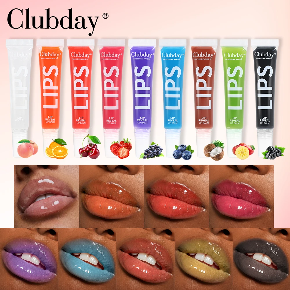 Clubday 9 Color Fruit Lip Oil Lasting Moisture Lip Balm Lip Gloss Makeup For Women Transparent Lip Glaze Portable Daily Makeup