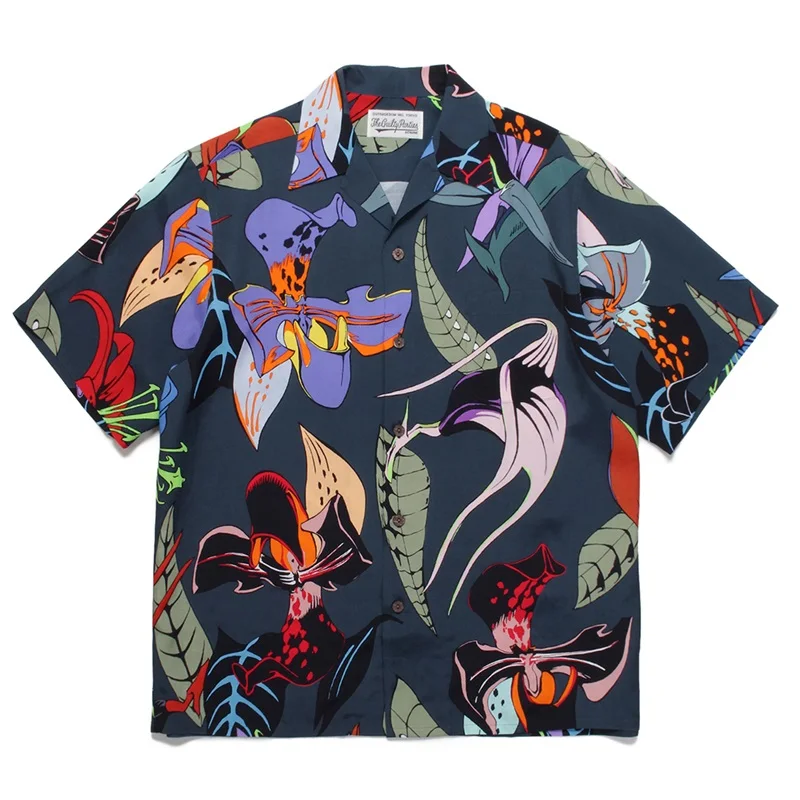 WACKO MARIA-Camisa Havaiana de Manga Curta para Homens e Mulheres, Impressão Multicolor, Pescoço Cubano, Alta Qualidade, Verão, 23ss, 1:1