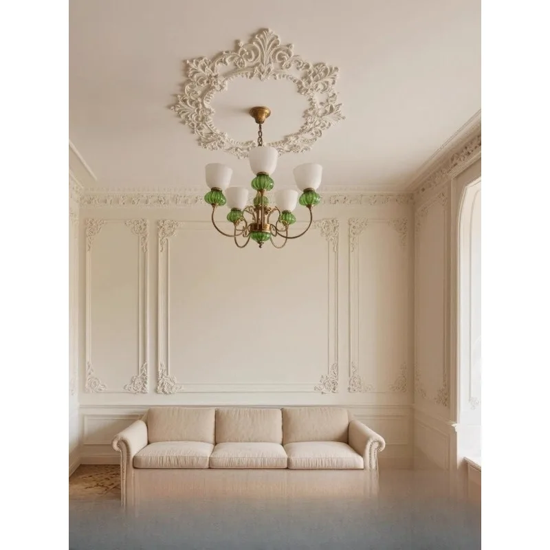 Pu light panel French combination parquet gypsum light panel living room ceiling chandelier base pu line round engraving