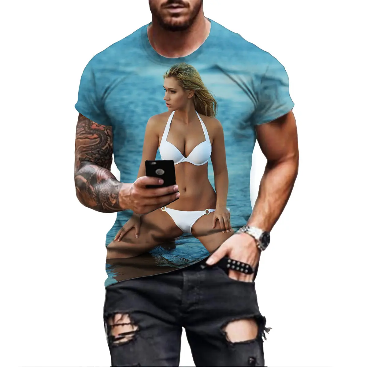 Sexy Girls T-Shirt 3D Print Men Harajuku Style Hip Hop Short Sleeve Streetwear Beauty Bikini Model Print Fashion Tee