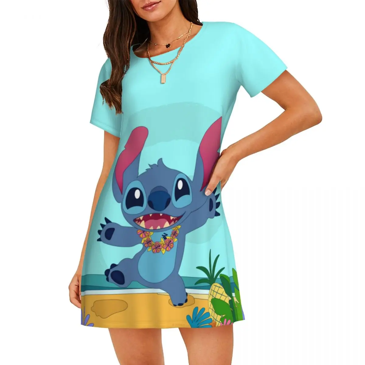 

Custom Stitchs Adventure Anime Women's Short-Sleeved Nightdress Print Short Sleeve Nightgowns For Walking Vacations Nightdress