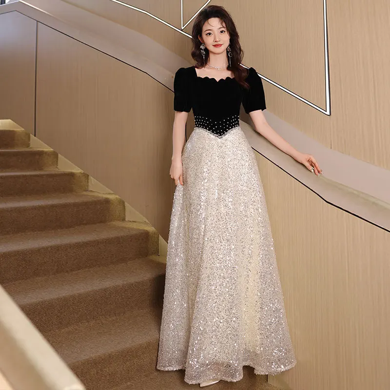 

Черное элегантное банкетное вечернее платье 2026, новое нишевое французское платье для церемонии начального возраста, студенческое художественное экзаментное платье, платье на бретельках