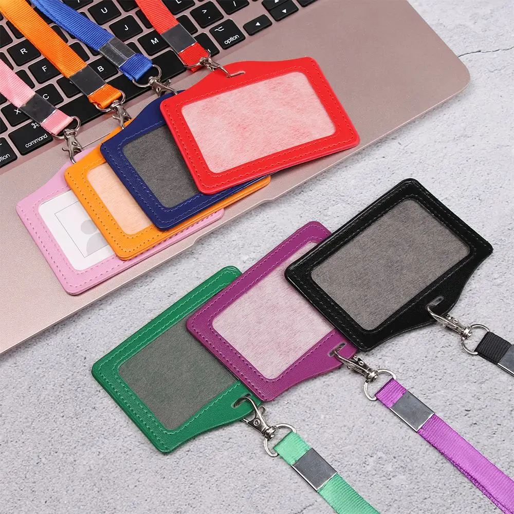 

Card Holder Leather card sleeve Women Men PU Bank Card Name Credit Card Holders Neck Strap Card Bus ID Holders Identity Badge