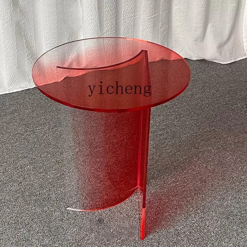 L28 Living Room Coffee Table Modern Blue Gradual Change Sofa Real Estate Office Reception Round Acrylic Small Table