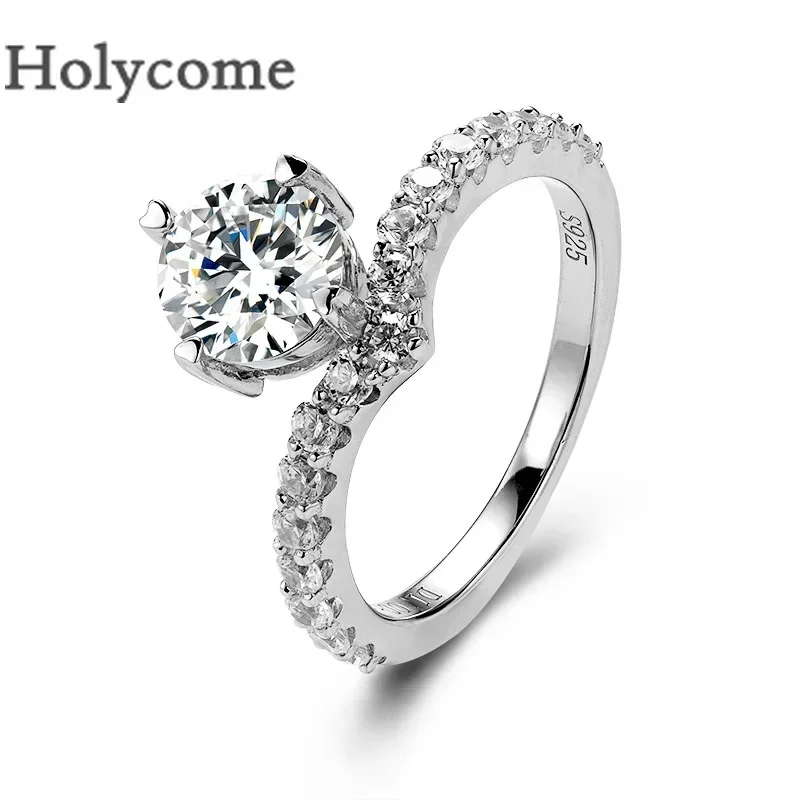 Holycome Trendy RING Moissanite S925 Sterling Silver Plated Exquisite Diamond VVS Shiny Gems Jewelry Gifts for Someone Important