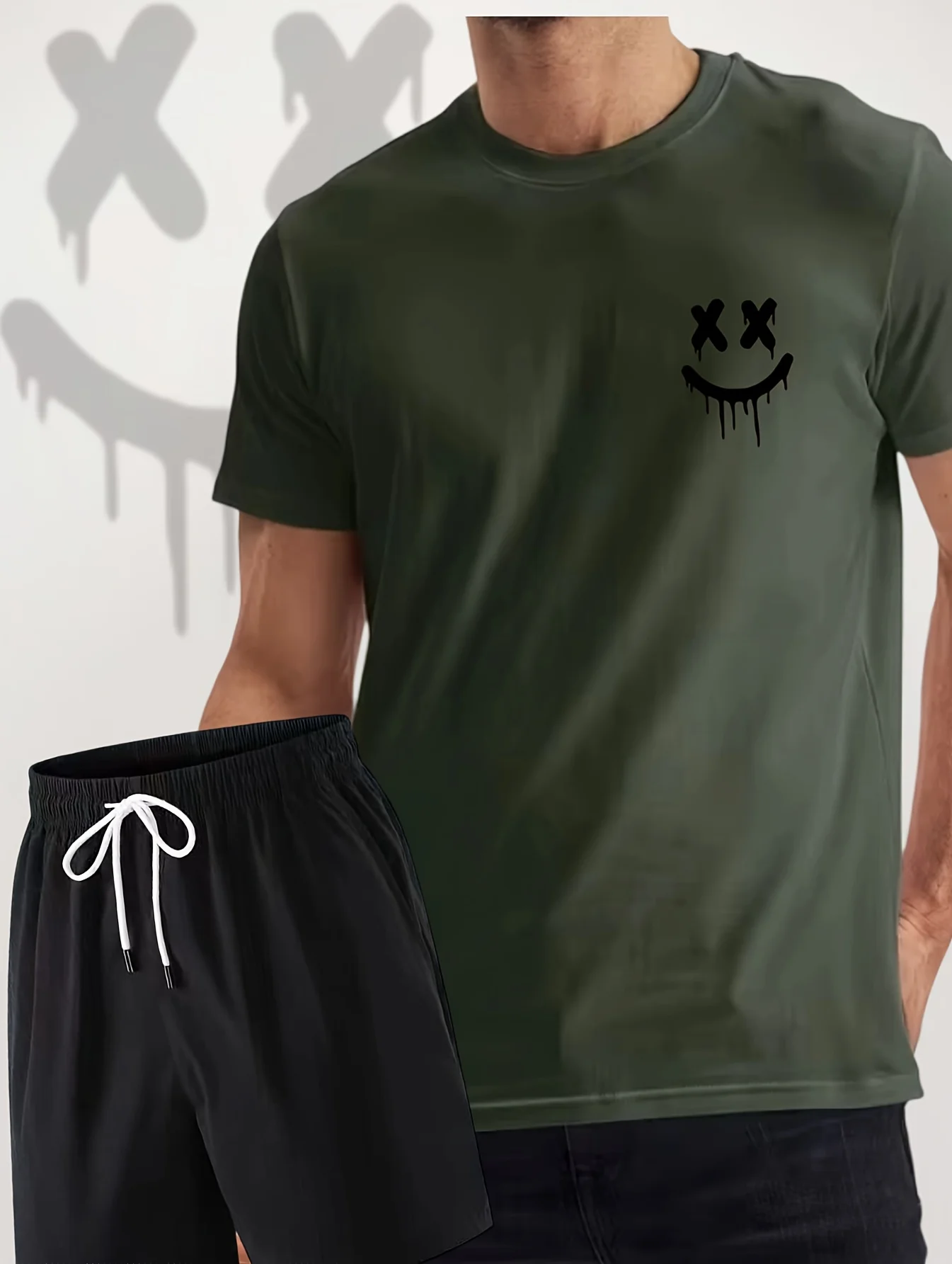 

Summer New Arrival Mens Sports Set Comfortable Soft Stylish Breathable Quick-Drying Round-Neck Short-Sleeve Printed T-Shirt Set