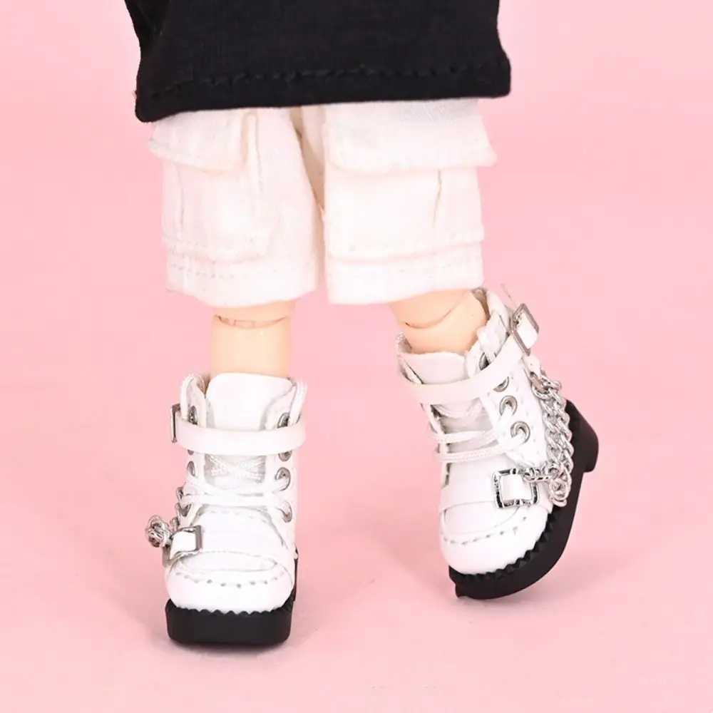 1 Pair High-top Obitsu 11 Doll Boots Mini Metal Chain 1/12 Bjd Doll Leather Shoes PU Leather Casual 1/12 Bjd Doll Boots Children