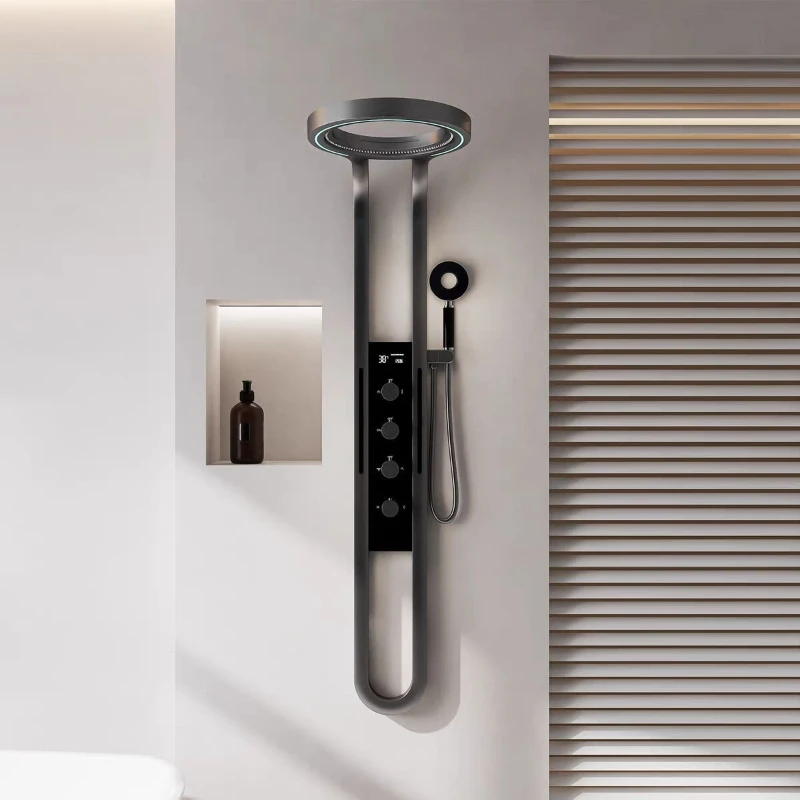 

All-copper ring waterfall shower set, intelligent digital display set