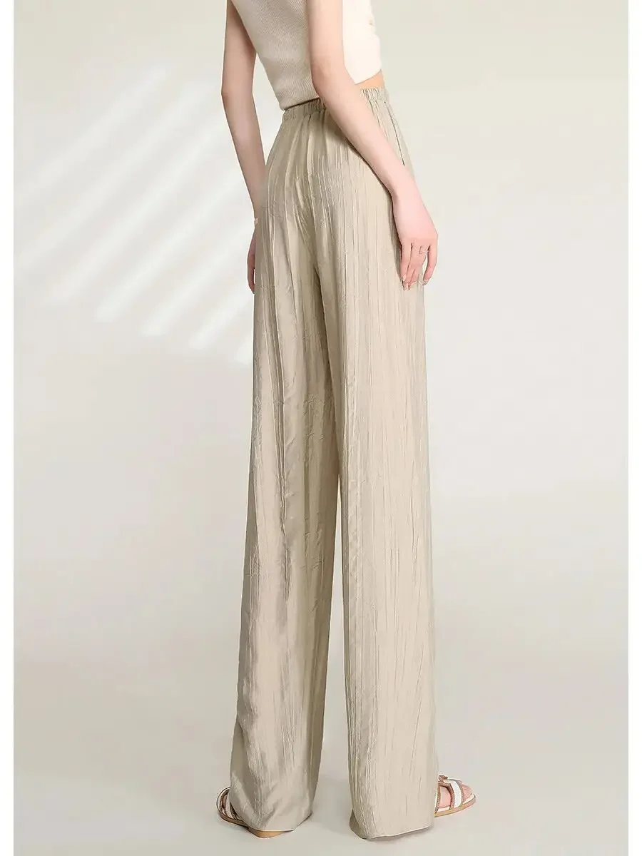 LOUIS YAO Women Pants 2024 Spring High-waisted Loose Simple Solid Color Pleated Lightweight Casual Trousers Women's pants