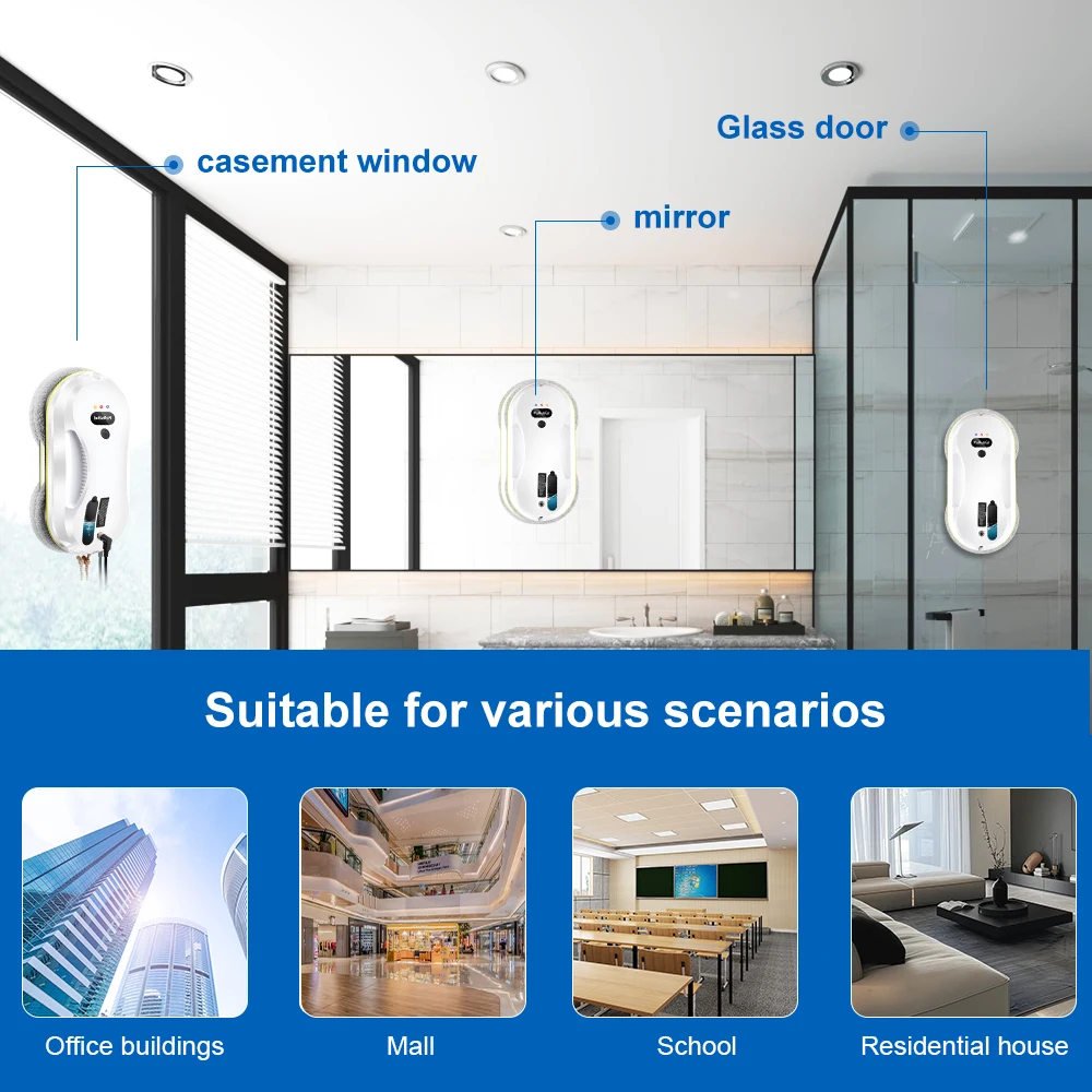 PuRuiKai 2025 Robotic Window Cleaner – AI-Powered Streak-Free for Glass/Patio Doors/Tiles Ultra-Quiet & Remote Control PRK-309