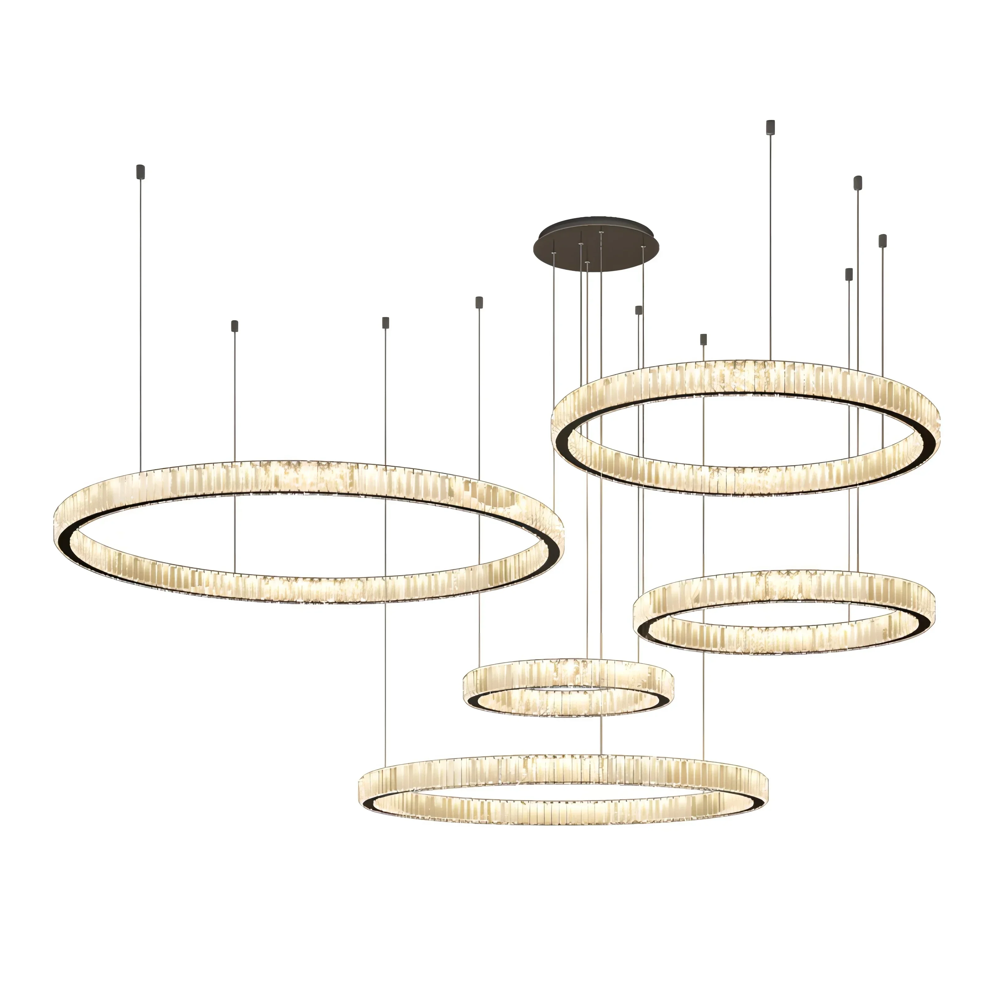 Luxury LED Chandeliers Living Room Pendant Lights Dimmable Crystal Lustre Steel Rings Art Hanging Lights Fixture Suspend Lamp