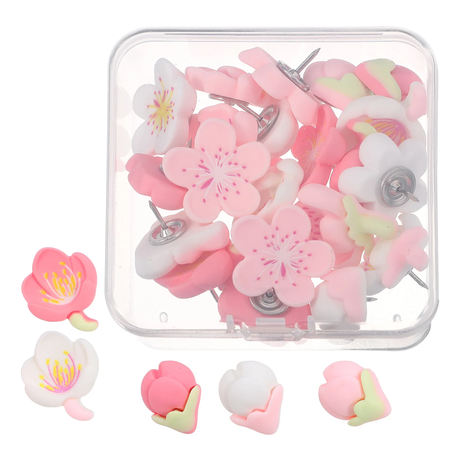 20 Pcs Resin Peach Blossom Thumbtack Tacks Pushpins for Crafts Cute Thumbtacks Flower Modeling Convenient The Flowers